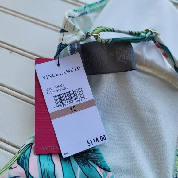 $114 Vince Camuto One Piece Swimsuit 12 Tropical Plunging Neck Criss Cross Open - Picture 9 of 13